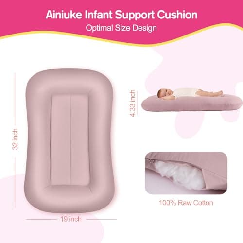 Baby Lounger for Newborn 0-24 Months, Infant Support Cushion Compliant with 16 CFR 1243, Soft Cotton Portable Infant Lounger for Supervised Awake Time, Washable Cover (Pink), Pallet of Product