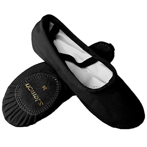 s.lemon Ballet Shoe,Cotton Canvas Split Sole Yoga Gymnastics Ballet Dance Slipper for Kids Women SF Black 36