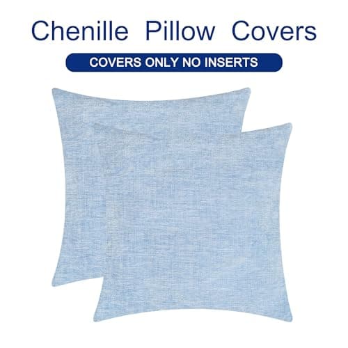 CaliTime Pack of 2 CaliTime Cozy Throw Pillow Covers Cases for Couch Sofa Home Decoration Solid Dyed Soft Chenille 18 X 18 Inches Baby Blue — view 5