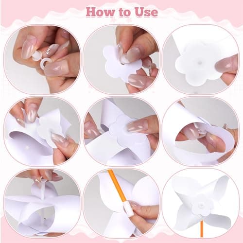Yymobt 50 Pcs DIY Pinwheels Paper Craft, Color Your Own White Pinwheel, Bulk Summer Blank Pinwheel Craft Kit for Memorial Day Spring Garden Activity Party Favor Supplies, 5.1 Inches — view 3