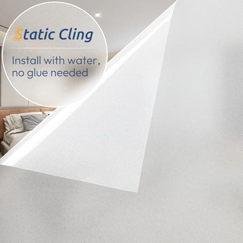 rabbitgoo Window Films for Privacy, Static Cling Frosted Glass Sticker, Non-Adhesive Privacy Film Sun Blocking Window Covering Frosting Vinyl Bathroom Sliding Glass Door, 44.5 x 200cm, Pure Frosted — view 4