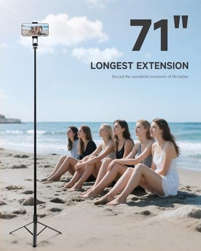 RISEOFLE 71” Phone Tripod & Selfie Stick, Portable All in One Extendable Cell Phone Tripod Stand, with Wireless Remote Control for iPhone/Samsung/Android/Camera — view 2