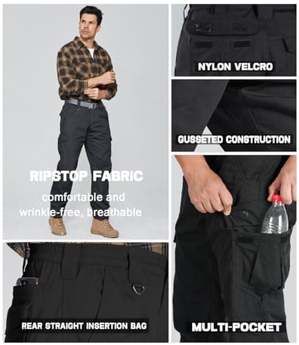 SPOSULEI Cargo Work Pants for Men Ripstop Tactical Pants Lightweight Water Resistant EDC Hiking Carpenter Hunting Pants with Multi Pockets Black 32Wx32L — view 4