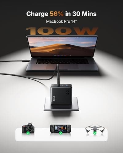 INIU USB C Charger Block, 100W 3-Port PD Fast Charging, Advanced GaN Power Adapter, Foldable Charger with USB C Cable for MacBook Air 13 Pro, iPad, iPhone 17 16 Pro Max, Samsung S25 S24, Switch 2 etc — view 2