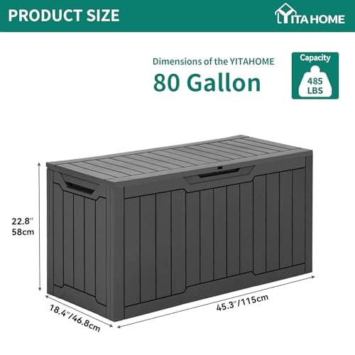 YITAHOME 80 Gallon Deck Box Outdoor Storage Box, Waterproof Resin Package Delivery and Storage Box with Lockable Lid for Patio Furniture Cushions, Pool Accessories, Garden Tools, Dark Gray — view 5