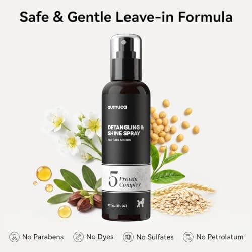 aumuca Dog Detangling & Shine Spray – Leave-in Conditioner & Dematting Spray for Doodles, Cats & Horses Without Buildup | 5-Protein Complex for Deep Repair & Enhanced Shine | 8 Fl Oz (Meadowfoam) — view 3