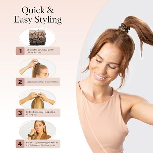 Kitsch Ultra-Petite Satin Scrunchies for Women - No Crease, Frizz-Free Sleep | Softer Than Silk Scrunchies Gentle On Hair Scrunchies for All Hair Types | Stylish Hair Accessories - Eucalyptus, 6pcs — view 5