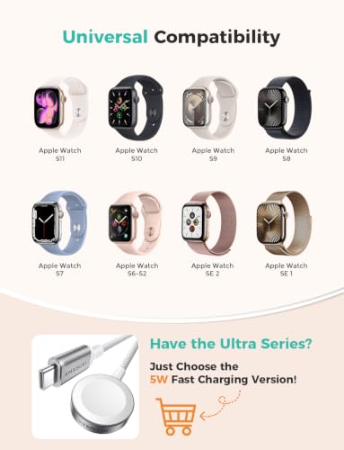 2026 Upgraded for Apple Watch Charger USB Magnetic Fast Charging Cable Portable Wireless Charging Accessories Compatible with iWatch Series 11/10/9/8/7/6/5/4/3/2 Ultra 3/2/SE-Black — view 2