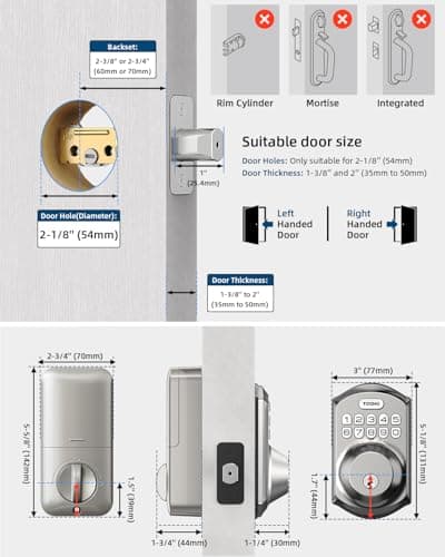 TEEHO TE001 Keyless Entry Door Lock with Keypad - Smart Deadbolt Lock for Front Door with 2 Keys - Auto Lock - Easy Installation - Satin Nickel — view 4