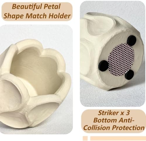 Concrete Match Holder with Striker & Extra Striker Pad,Beautiful Petal Shape Match in Jar for Cute/Fancy/Long Candle Matches,Parlor Cute Match Jar for Home Decor Gift, No Matches (Geometry) — view 3