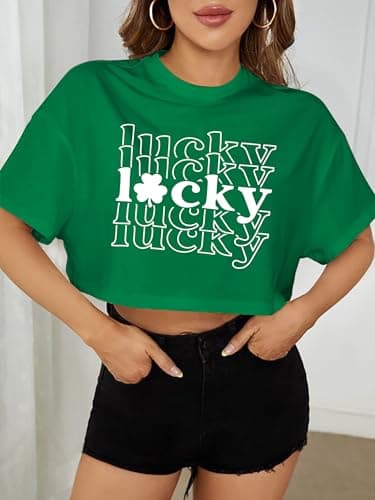 QAUN St Patricks Day Crop Top for Women Lucky Irish Tshirt Womens St Pattys Shirts Shamrock Crop Tops XS-XL — view 3