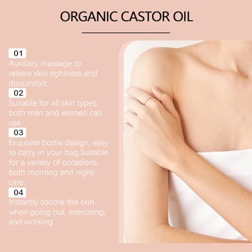 Organic Castor Oil, 50ml/1.7oz Pure Organic Cold-Pressed Castor Essential Oil Roller Ball for Skin Nourish, Suitable for All Skin Types — view 5