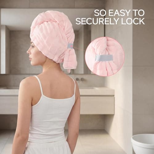 REDKISS 2 Pack Microfiber Hair Towel Wrap for Women, Super Absorbent Quick Dry Hair Turban for Thick Long Curly Hair, Large Stay-Put Anti-Frizz Hair Drying Towels, Pink Blue Gray — view 5