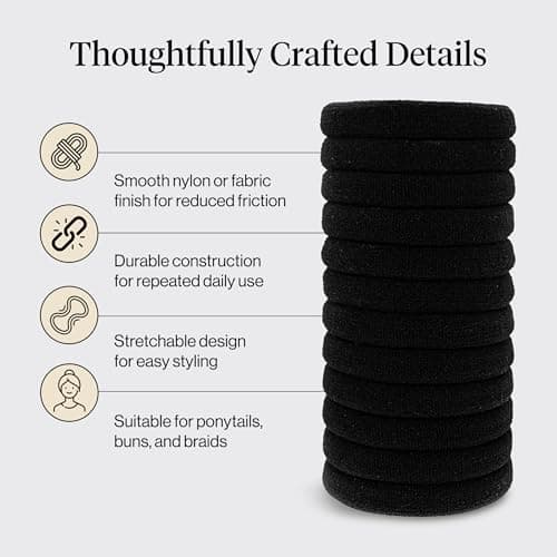 Kitsch Nylon Hair Ties No Damage - Stretchable Hair Bands for Strong All-Day Hold, Ponytail Holders | Hair Accessories for Girls | Ideal Gifts for Women - Black, 12 Pcs — view 3