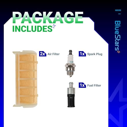 BlueStars MS250 Air Filter Kit - For Stihl 021 023 025 MS210 MS230 MS250C MS210C MS230C MS 250 230 210 Chainsaw Parts - Replaces 1123 120 1613, 1123 120 1612 with Fuel Filter Spark Plug