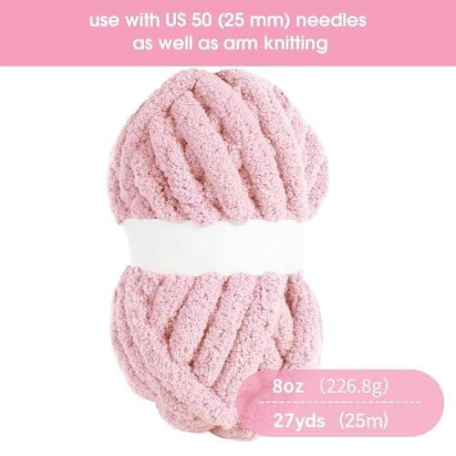 Hombys Pink Chunky Chenille Yarn for Crocheting & Knitting, Super Bulky Yarn for Blankets, Soft Plush Yarn, 8 Jumbo Packs (27 yds, 8 oz Each)