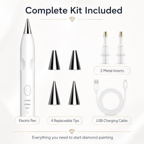 TUCEVSX Electric Diamond Painting Pen Kit, Cordless USB-C Rechargeable Diamond Art Tool with Vacuum Pickup, No Wax, 3 Suction Levels, Interchangeable Tips, Low Noise for DIY Craft Lovers.(White) — view 2