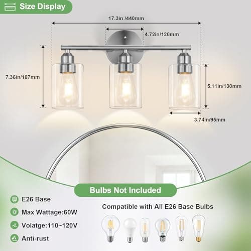 Percantis 3-Light Bathroom Vanity Light Fixture,Silver,17.3" — view 2