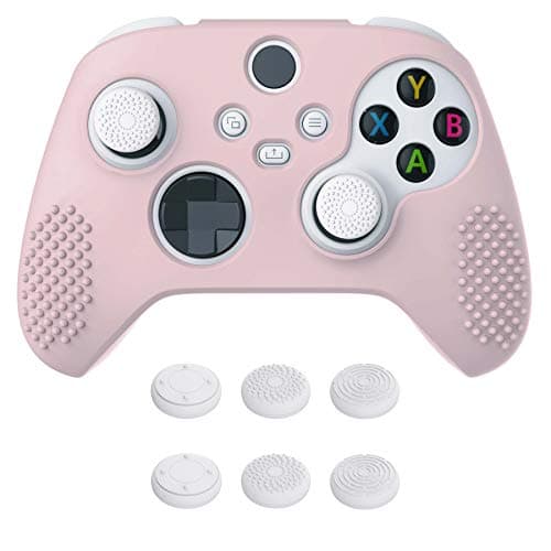eXtremeRate PlayVital Cherry Blossoms Pink 3D Studded Edition Anti-slip Silicone Cover for Xbox Series X/S Controller, Soft Rubber Case Protector for Xbox Core Wireless Controller with Thumb Grip Caps