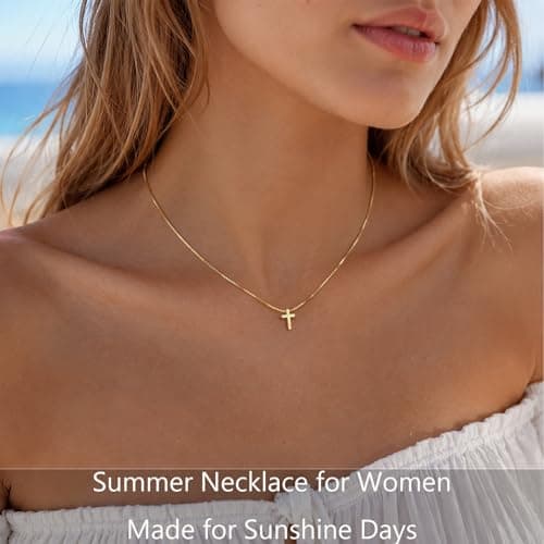Poxtex Gold Cross Necklace for Women Teen Girls Dainty Cute 14K Gold Plated Small Cross Pendant Trendy Jewelry Non Tarnish Waterproof Simple Necklace Religious Christian Baptism Jesus Faith Gifts — view 2
