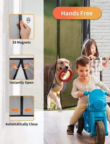 FEGO Magnetic Screen Door Fit Door Size:32"x82", Screen Itself Size 34"x83", Enjoy Breeze, Hands Free Entry, Reinforced Fiberglass Mesh Anti-Tearing, Pet & Kid Friendly, Strong Magnets for Patio/Front — view 4
