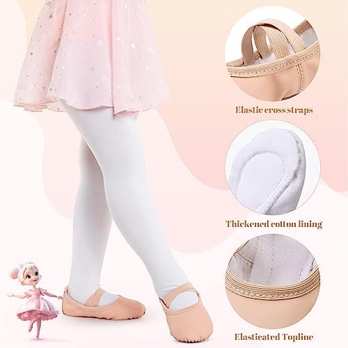 Gorchnc Ballet Shoes for Girls Toddlers Leather Dance Shoes Full Cowhide Sole Ballet Flats Ballet Slippers with Elastic Crossbands — view 4