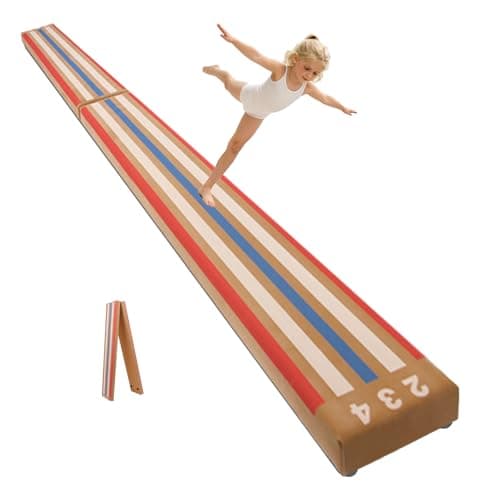 8 FT Folding Laser Beam Gymnastics, Non-Slip Floor Balance Beam | 330 Lbs Capacity, Pro-Grade Solid Wood Core for Kids, Beginners Professional | Home, School, Gym Training Equipment