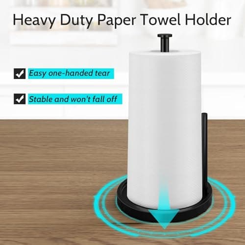 Paper Towel Holder Countertop, Standing Paper Roll Holder with Anti Slip Weighted Base, Stainless Steel Freestanding Paper Towel Holder for Kitchen, Black — view 4