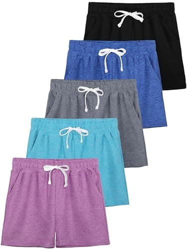 JORHIG 5 Pack Girls Shorts Athletic Soccer Running Active Dry-Fit Sports Basketball Shorts with Drawstring Pocket Set A 10-12 Years