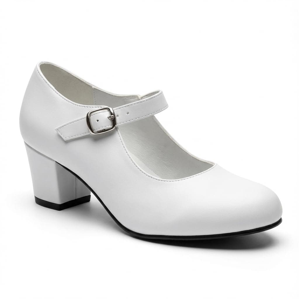 Tacones Flamenca niña Zapatos de Baile Profesional Hechos a Mano en España Calzado Tradicional Blanco y Negro con Sonido auténtico y Gran Comodidad — view 3