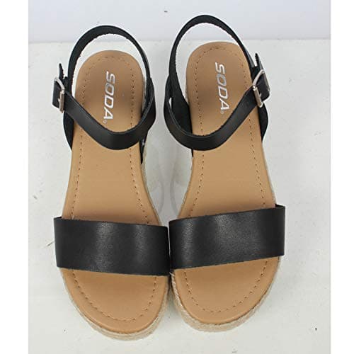 Soda Topic Open Toe Buckle Ankle Strap Espadrilles Flatform Wedge Casual Sandal (Black, 8) — view 2