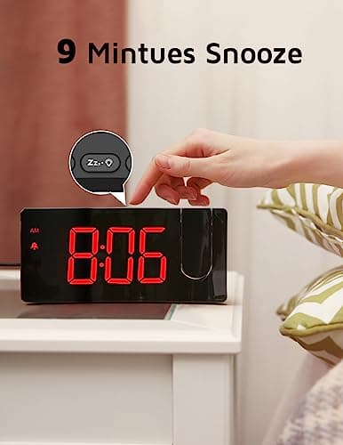 Projection Alarm Clock, Digital Clock with 180° Rotatable Projector, 3-Level Brightness Dimmer, Clear LED Display, USB Charger, Progressive Volume, 9mins Snooze,12/24H, Digital Alarm Clock for Bedroom — view 5