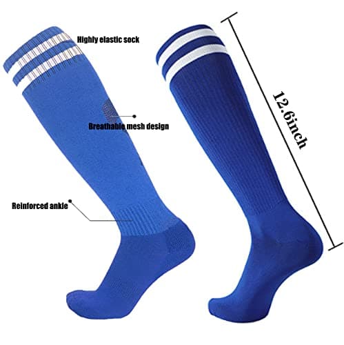 Looknniy 6 Pairs 9-12 Year-Old Kids Soccer Socks Stretchy Knee High Tube Football Athletic Team Socks for Boys Girls — view 2