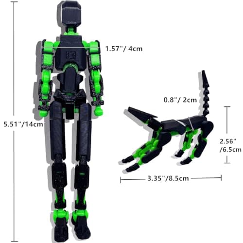 masijssa T13 Action Figures Set (Assembly Completed) Dummy 13 Titan 13 Robot Action Figure 3D Printed Robo Multi-Jointed Movable Action Figure Toy with Full Articulation (Black + Green Figure + Dog)
