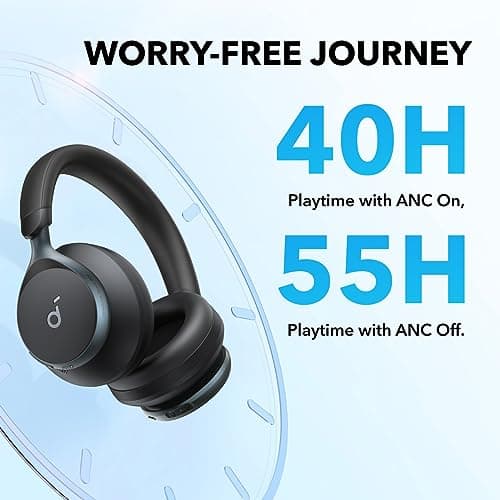 Soundcore by Anker, Space One, Active Noise Cancelling Headphones, 2X Stronger Voice Reduction, 40H ANC Playtime, LDAC Hi-Res Wireless Audio, Comfortable Fit, Clear Calls, Bluetooth 5.3 (Abyss Black) — view 4