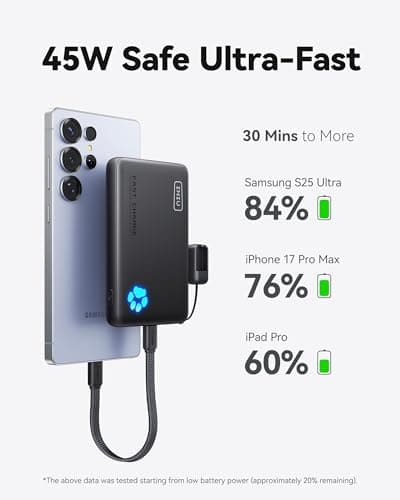 INIU Power Bank, 40% Smaller 10000mAh Portable Charger, 45W Ultra Fast Charging Powerbank with Detachable USB C Cable, Flight-Safe Travel External Battery Pack for iPhone 17 16 Samsung Google iPad etc — view 2