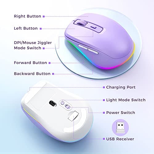 PEIOUS Wireless Mouse Jiggler - LED Wireless Mice with Build-in Mouse Mover, Rechargeable Moving Mouse for Laptop with Undetectable Random Movement Keeps Computers Awake - Purple — view 5