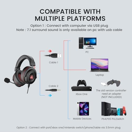 EKSA E900 Pro USB Gaming Headset for PC - Computer Headset with Detachable Noise Cancelling Mic, 7.1 Surround Sound, 50MM Driver - Headphones with Microphone for PS4/PS5, Xbox One, Laptop, Office — view 5