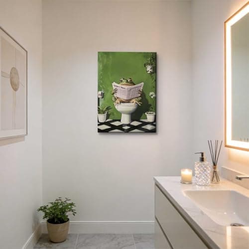 ZXHYWYM Funny Frog Bathroom Wall Art Frog Bathroom Wall Decor Green Cute Animal in Toilet Posters Whimsical Canvas Prints for Restroom Washroom (Green, 45L x 30W cm) — view 4