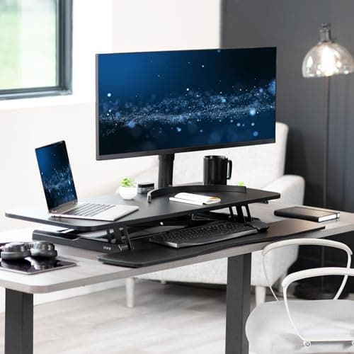 VIVO 42 inch Desk Converter, K Series, Height Adjustable Sit to Stand Riser, Dual Monitor and Laptop Workstation with Wide Keyboard Tray, Black, DESK-V042KB — view 7