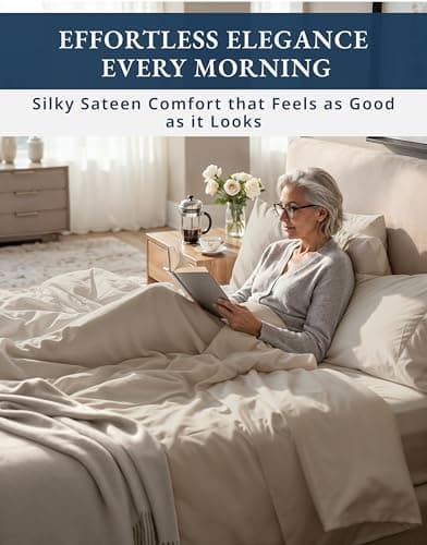 100% Egyptian Cotton Sheet Set Queen Size – 1000 Thread Count Silky Sateen Weave Queen Sheet Set for Good Sleep Comfort, 15" Snug Fit Deep Pocket, Breathable, Hotel-Quality Luxury You Can Feel - Taupe — view 4