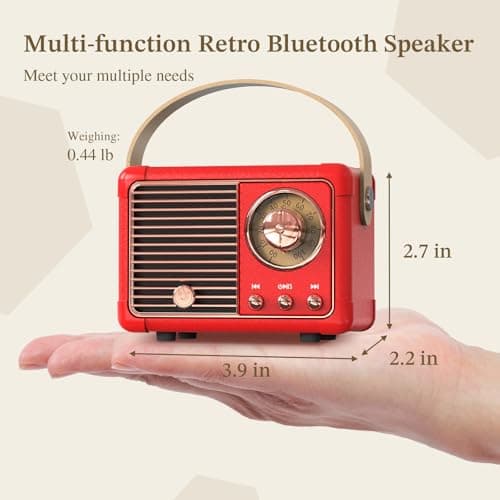 PRUNUS J-999 Retro Bluetooth Speaker,Vintage Decor,Mini Wireless Bluetooth Speaker,Cute Old Fashion Style Support USB/TF Card/AUX for Kitchen Desk Bedroom Office Party Outdoor(Red) — view 2