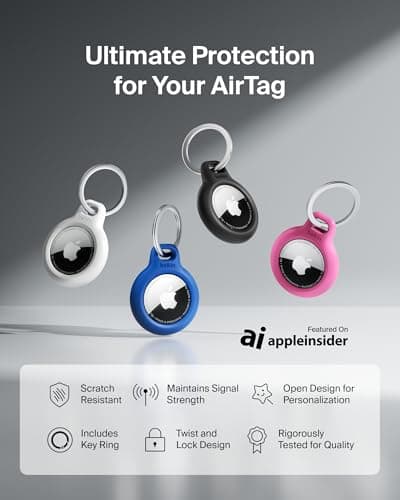 Belkin Apple AirTag Secure Holder with Key Ring - Durable Scratch Resistant Case with Open Face & Raised Edges - Protective AirTag Keychain Accessory for Keys, Pets, Luggage & More - Black