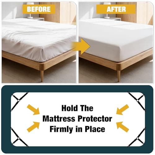 WHISPERING WONDER 4 Pack Bed Sheet Fasteners, Adjustable Mattress Cover Straps with Metal Clips, Elastic Bed Corner Holders, Non Slip Sheet Clips, Black Color — view 5