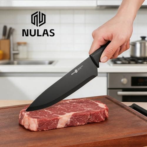 NULAS Knife Set, 8-Piece Kitchen Knife Set with Universal Block - Anti-Rust Chef Knives, Ergonomic Design, Dishwasher Safe (Black) — view 7