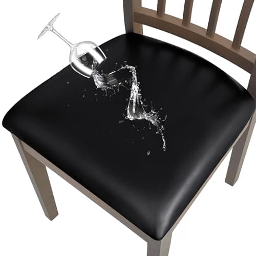 Waterproof Seat Covers for Dining Chairs Soft PU Leather Dining Chair Seat Covers Set of 4, Durable and Wipeable Kitchen Chair Slipcover Protector with Elastic Band for Dining Room (Black, 4Pcs)