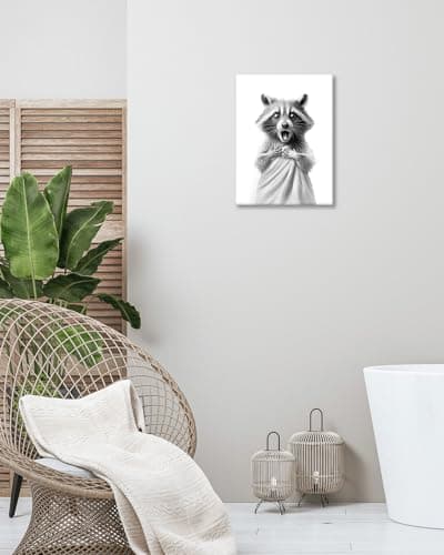 HesenDot 30x40cm Raccoon Wrapped in Towel Funny Framed Bathroom Wall Art — view 4
