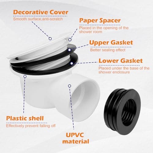 2" Low Profile Shower Drain PVC 2''Side Outlet Drain Assembly, with 2" x 1-1/2" Reducer Pipe Fitting Perforated Strainer for Low Profile Shower Drain Trap and Shower Base Drain — view 3