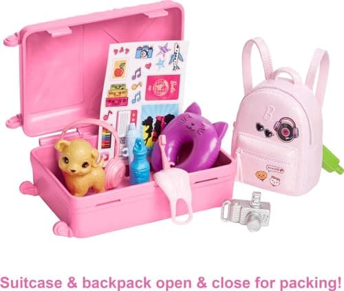 Barbie Doll & Accessories, Travel Set with Puppy and 10+ Pieces, Suitcase Opens & Closes, Barbie 'Malibu' with Blonde Hair — view 2