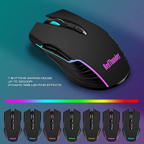 RedThunder K10 Wireless Gaming Keyboard and Mouse Combo, RGB Backlit Rechargeable 3800mAh Battery, Anti-ghosting Keyboard + 7D 3200DPI Mice for PC Gamer (Black) — view 5